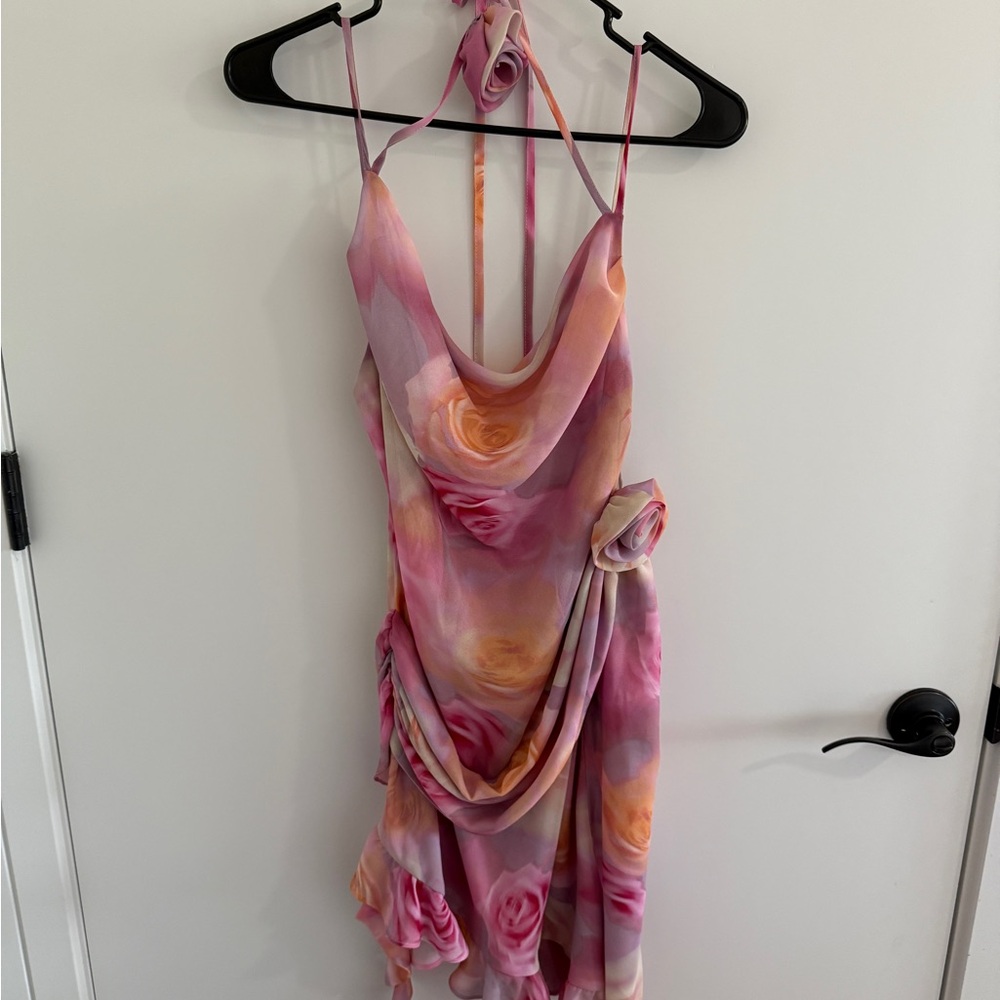 For Love And Lemons Pink and Purple Asymmetrical Wrap Sundress